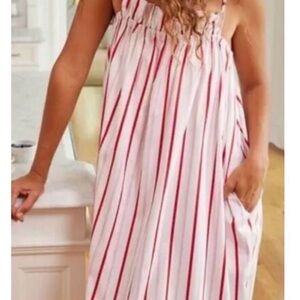 LAKE Poplin Ruffle Midi Nightgown in Candy Stripe M